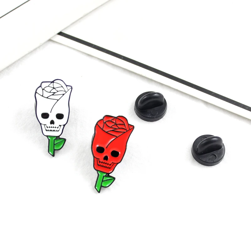 2 Style Trendy Ghothic Romanic Enamel Brooch Red and White Rose Ghost Face Lover Valentine's Day gifts Jewelry Gift | Украшения и