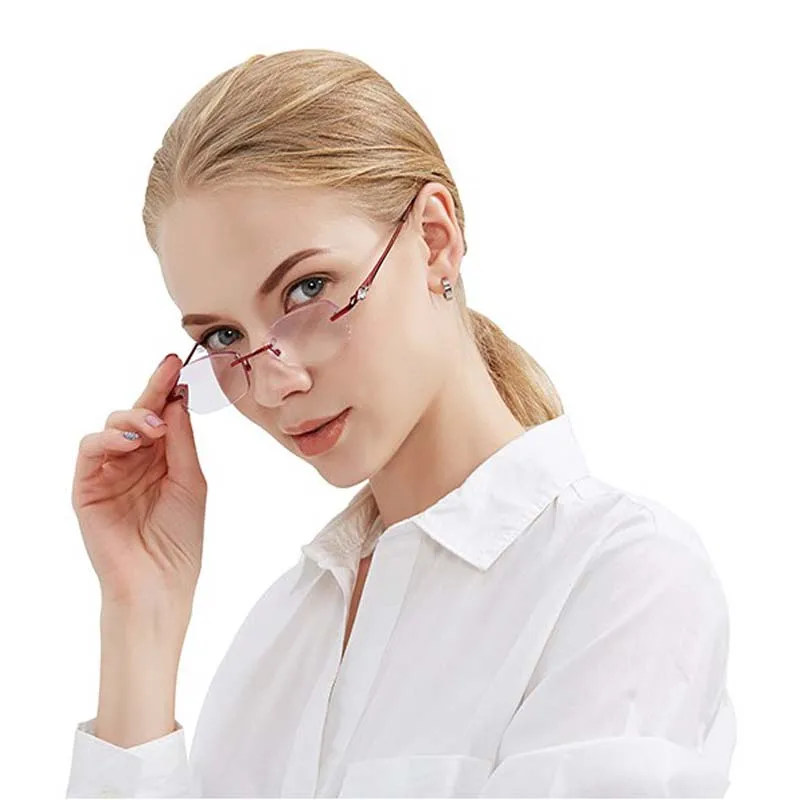 Высококачественные очки для чтения с отделкой без оправы алмазной инкрустацией