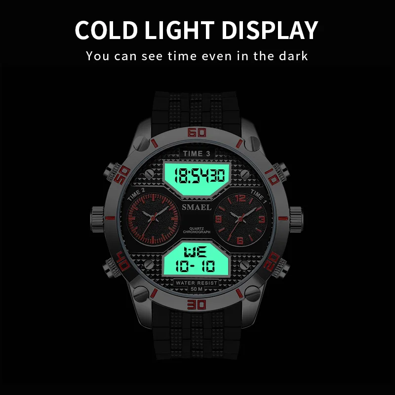 Военные часы армейские SMAEL мужские цифровой светодиодный водонепроницаемые