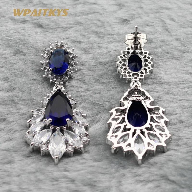 WPAITKYS синий кристалл серебряный цвет наборы свадебных ювелирных изделий для