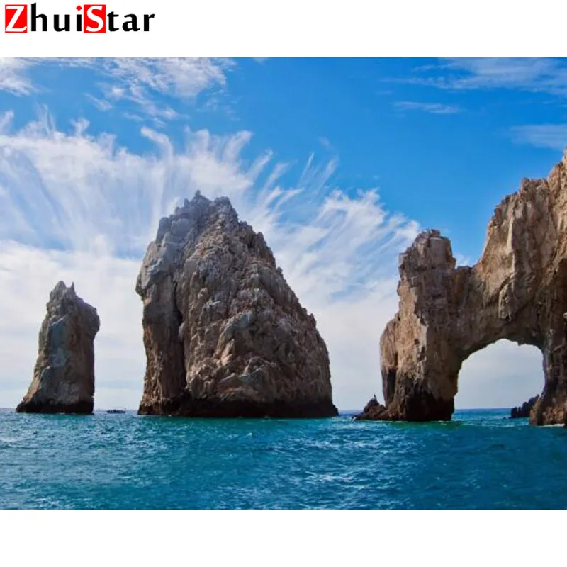 Полноразмерная алмазная живопись пейзаж морской риф 5D вышивка сделай сам