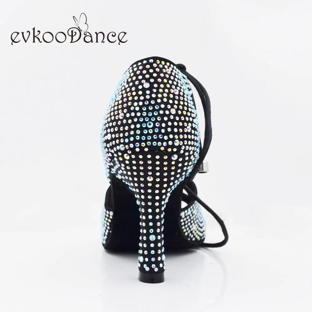 Evkoo танцевальная обувь на каблуке 8 3 см размеры США 4-12 черная атласная со стразами