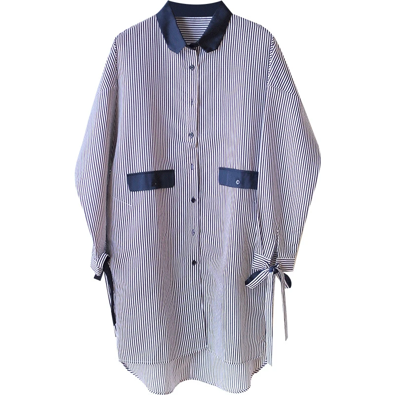 

Long Sleeve Shirt Dress 2019 Summer Cotton Casual Elegant Dresses Women Contrast Striped Dress Women with Button Pocket Vestidos