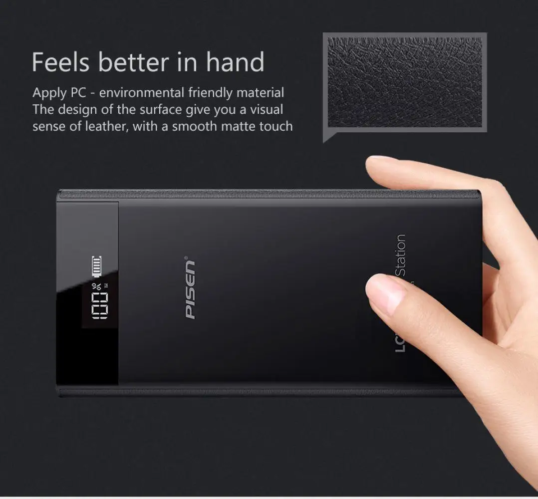 PISEN 20000 mAh power Bank Dual USB Портативный ЖК-внешний портативный аккумулятор для планшетов iPhone 6 7 Xiaomi