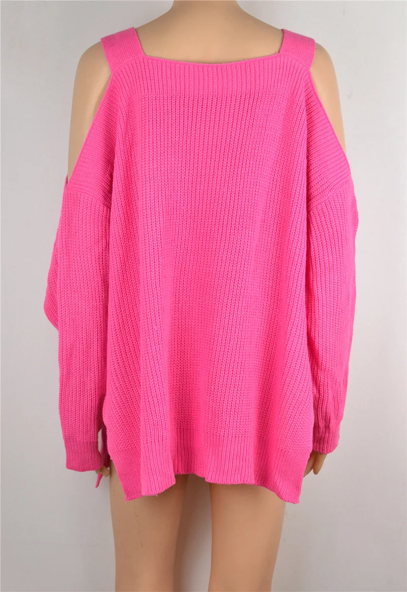 Autumn Winter Fluffy Pink Knitted Sweater Womens Plus Size Thin Knitting Pullover Jumpers Casual Off Shoulder Ribbed | Женская одежда