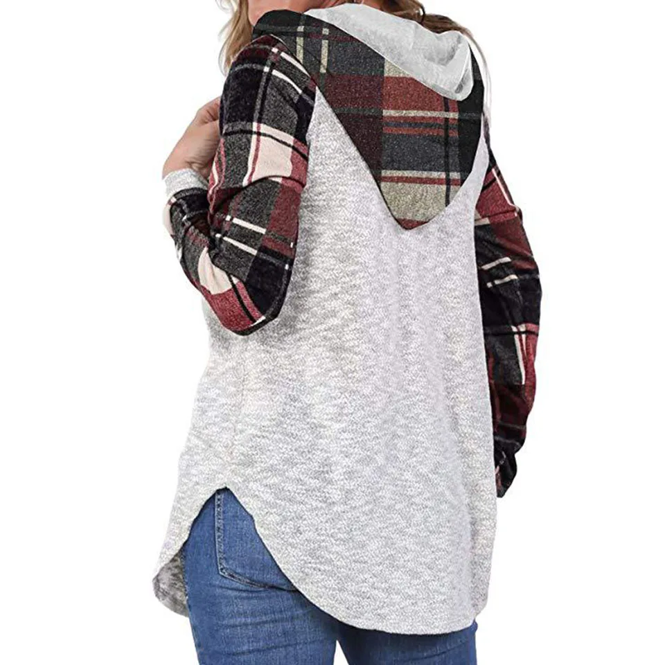 Клетчатая толстовка туника с длинным рукавом капюшоном Poleron Mujer 2019 цветная