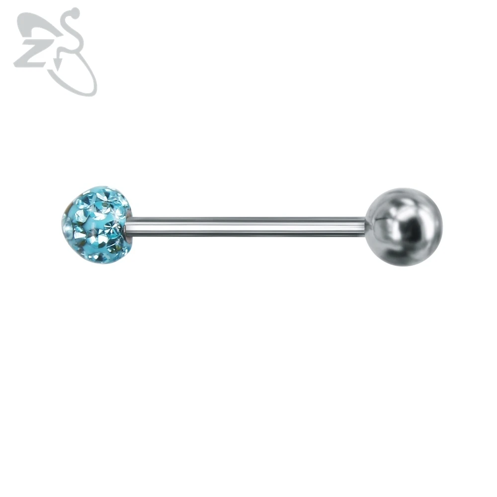 

14G Crystal Ball Tongue Piercing Studs Surgical Steel Tongue Rings Barbell Blue CZ Cubic Zirconia Labret Piercings Jewelry Women