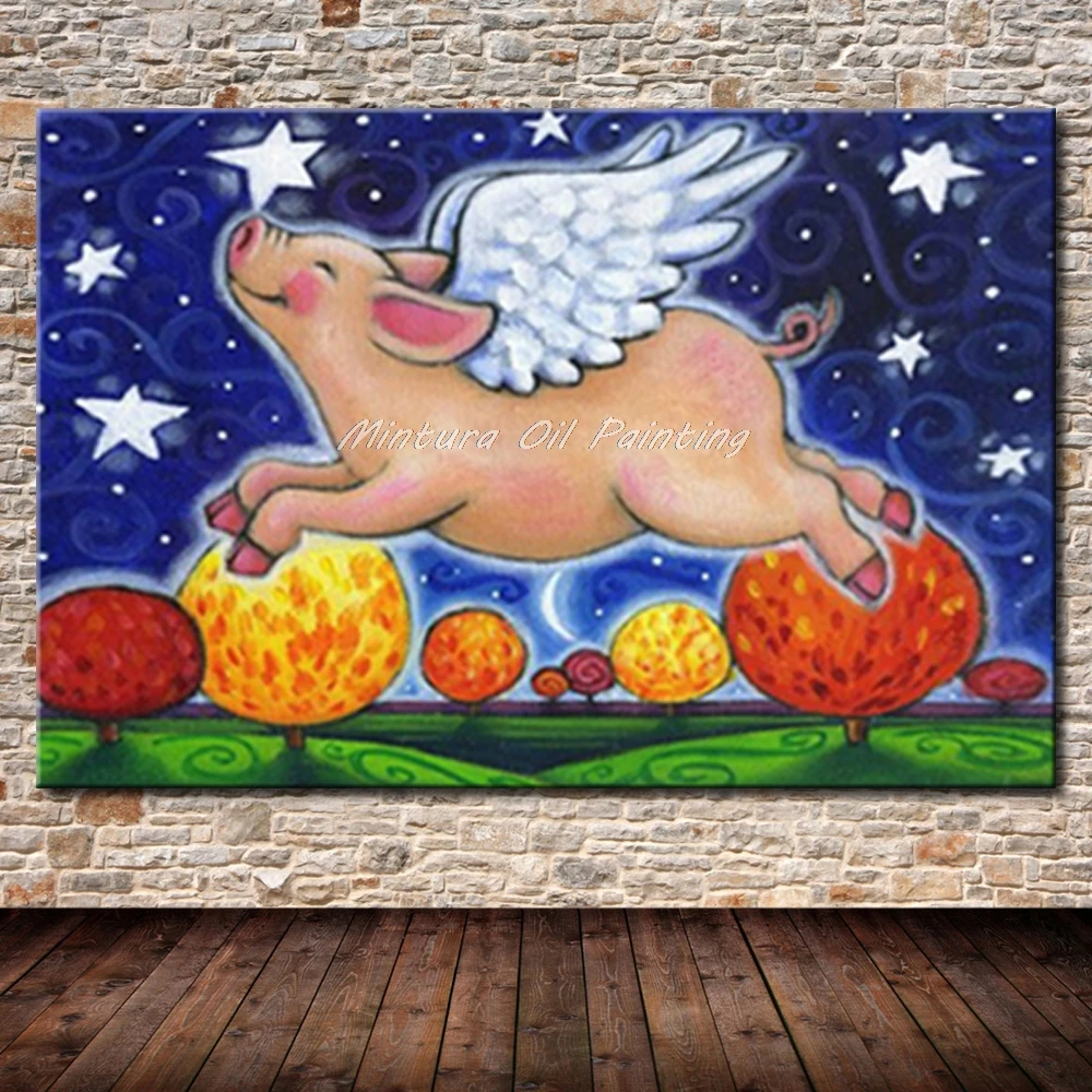 Mintura Искусство Ручная роспись ed акриловый холст Масляные картины свинья летает в