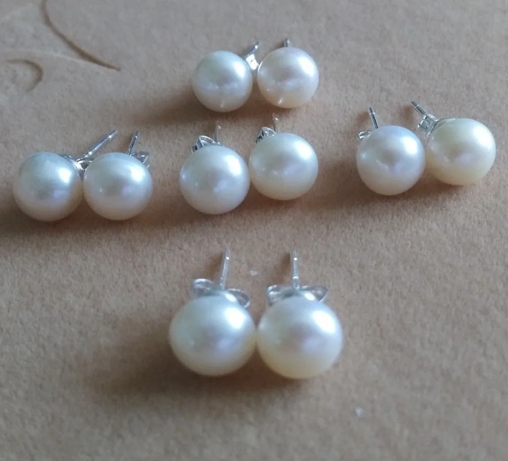

5 пар 7-8 мм 8-9 мм натуральный белый Akoya культивированный жемчуг серебряные серьги-гвоздики AAA
