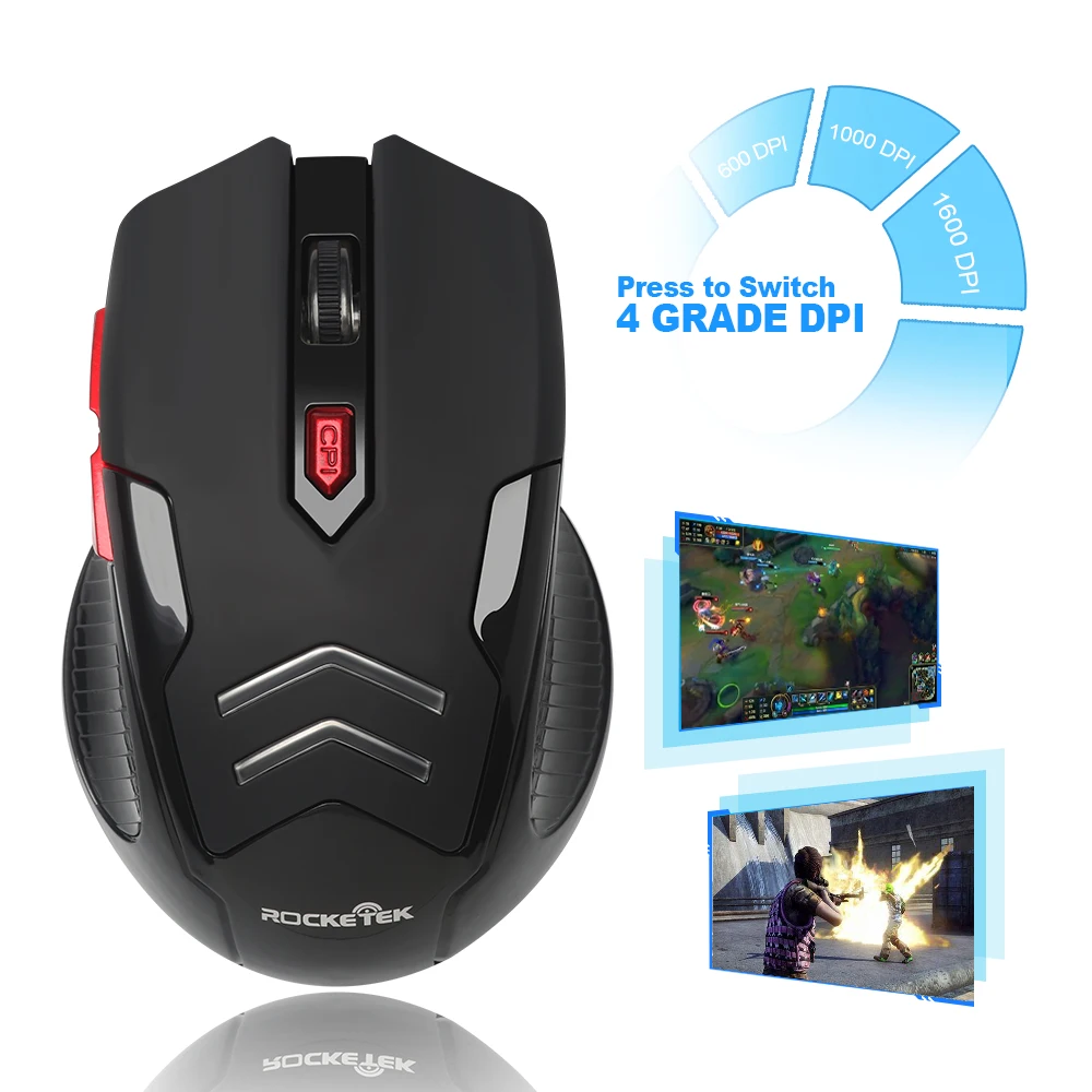 Rocketek USB Беспроводная игровая мышь 1600 dpi 6 кнопок эргономичный дизайн для 2 4G