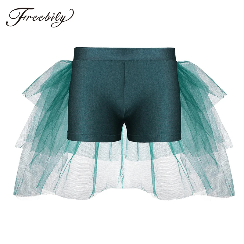 

Teen Kids Ballet Dancing Class Shorts Bottoms with Attached Bustle Tiered Mesh Gymnastics Leotard Girls Dance Performance