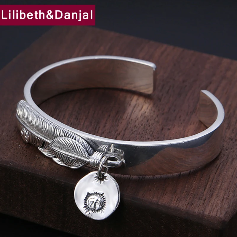 Женский и мужской браслет с перьями регулируемый из стерлингового серебра 925