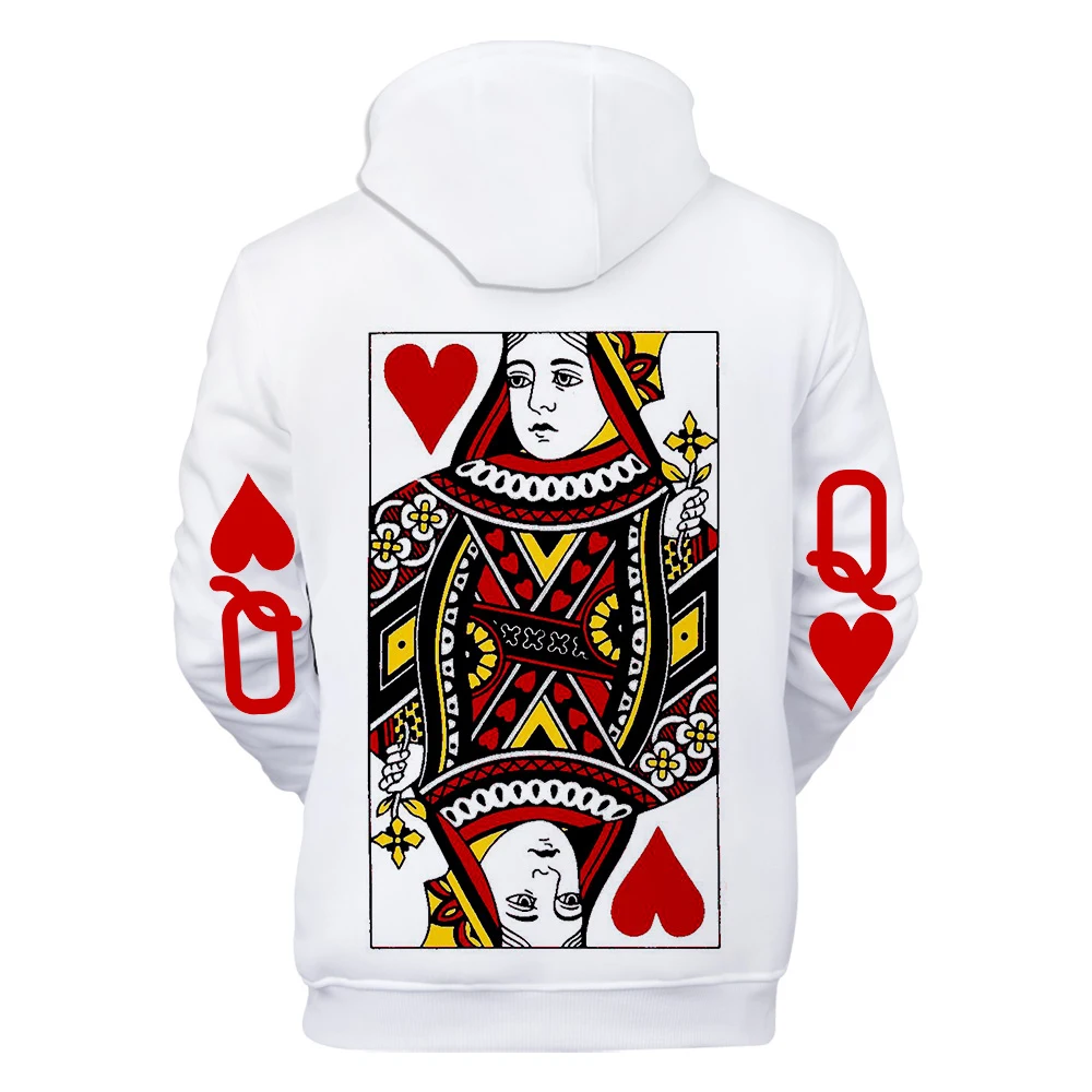 Poker 3D Jack queen King мужские/женские толстовки с капюшоном Kpop Off разноцветные белые