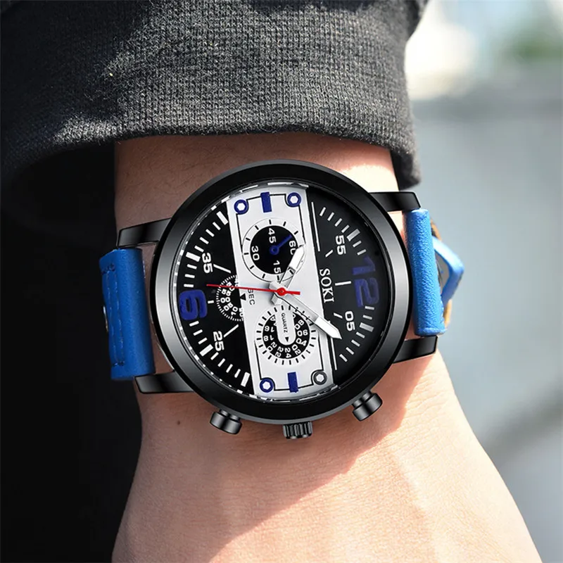 Mdnen наручные часы мужские модный кожаный браслет Аналоговые кварцевые круглые