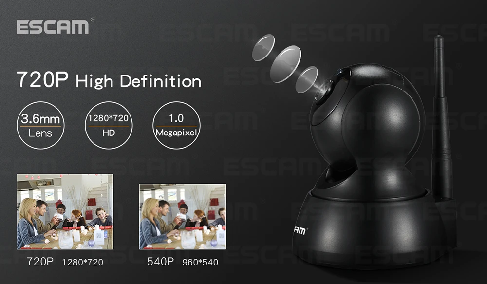 ESCAM QF007 1MP 720P WiFi ИК сигнализация панорамирование/наклон ip-камера поддержка 64G TF карта для Android iOS смартфонов и компьютеров