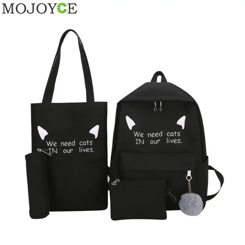 Black Set 4 шт./компл. милый литерный принт Mochila рюкзак туристические рюкзаки для отдыха школьные рюкзаки для девочек-подростков сумки на плечо школьная сумка - Цвет: Black Set