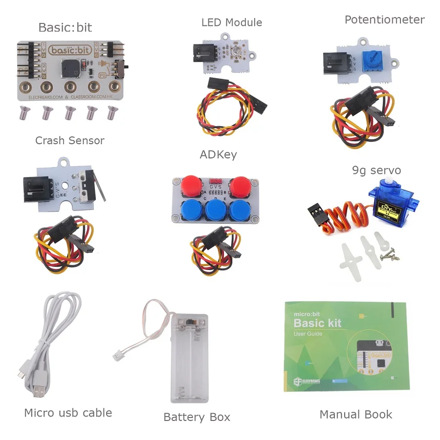 DIY Kit no Board Основной: бит DIY Базовый комплект 9 г микро сервопривод аварийный модуль потенциометра для BBC микро: бит микробит дети Программирование обучения - Комплект: DIY Kit no Board