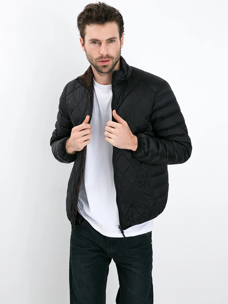 Мужская куртка на утином пуху двухсторонняя ультра легкий тонкий размера плюс