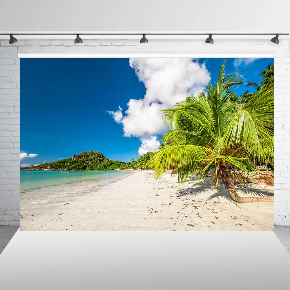 

Фон для фотосъемки с изображением океана пляжа Гавайская свадебная фотография голубое море небо Кокосовая пальма студийный Фотофон баннер из реквизитов участников