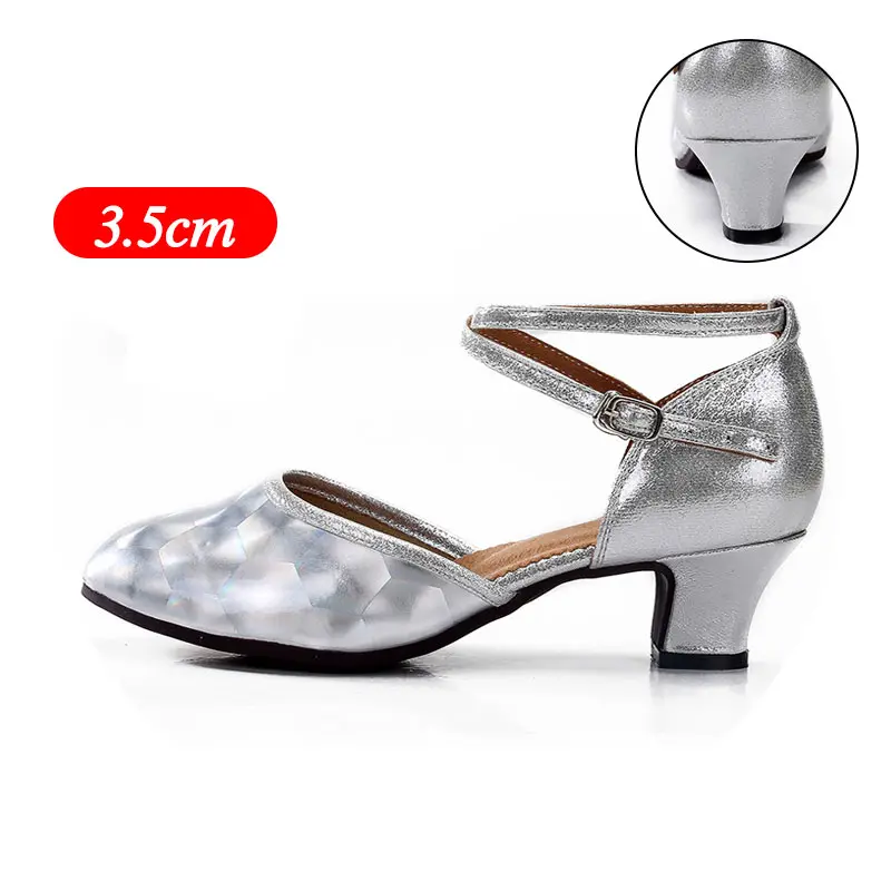 Silver 3.5cm New Style Women Ladies Latin Tango Shoes For Dancing Closed Toe Red/Gold Ballroom Salsa Dance Shoes Wholesale Heels 3.5cm/5.5cm - Цвет: Silver 3.5cm
