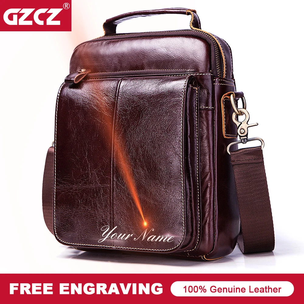 GZCZ Высококачественная Мужская сумка на плечо из натуральной коровьей кожи