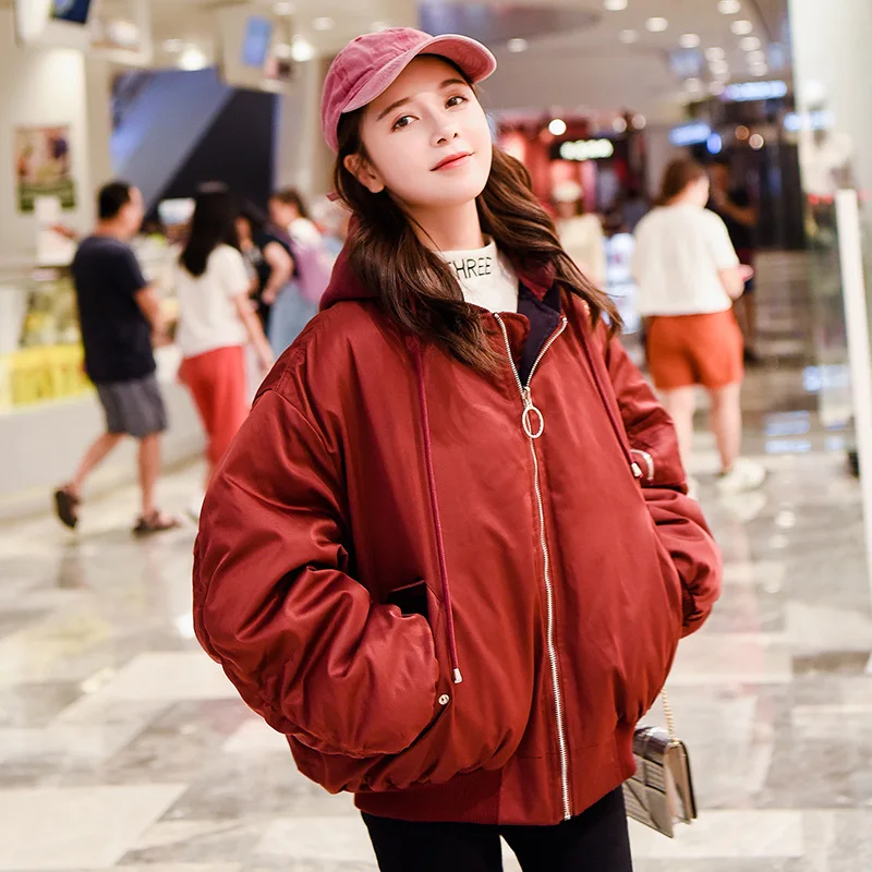 Women Reversible Down Jacket Hooded Solid Loose Casual Cotton Coats Korean Simple Boyfriend Parka | Женская одежда