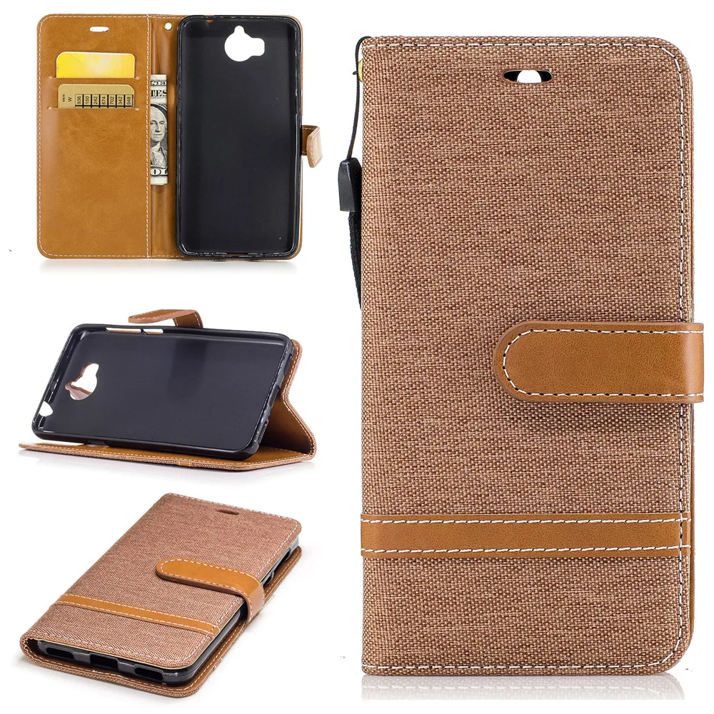 Luxury Leather Stand Case For Huawei Ascend Y5 2017 Flip Cover Canvas Jeans for Y5III Cases with Card Holder | Мобильные телефоны и