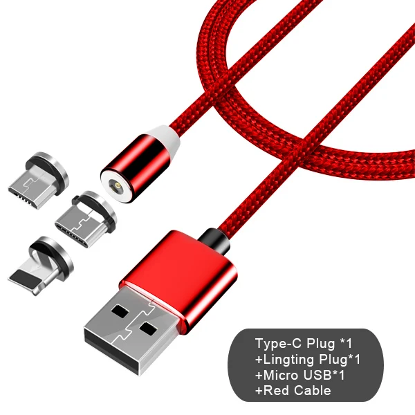 NOHON 3 в 1 быстрый Магнитный зарядный кабель светодиодный 8-контактный Micro usb type C для iPhone X 7 8 6 Xiaomi 4 магнитные кабели для зарядки - Цвет: 3 plug 1 cable