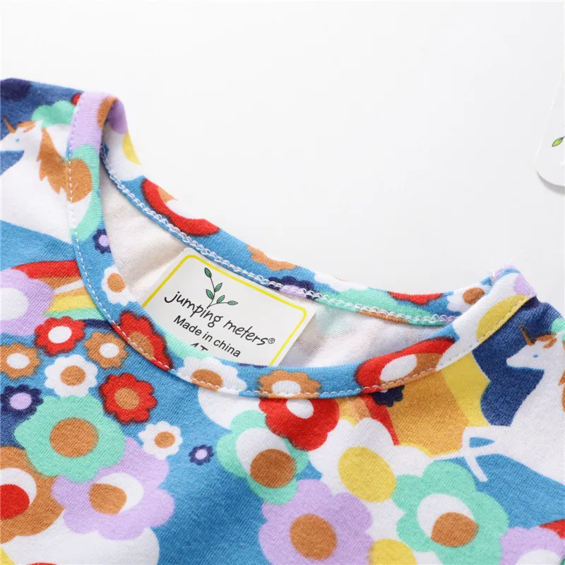 Летние Детские платья с коротким рукавом Jumping Meters хлопковые повседневные принтом