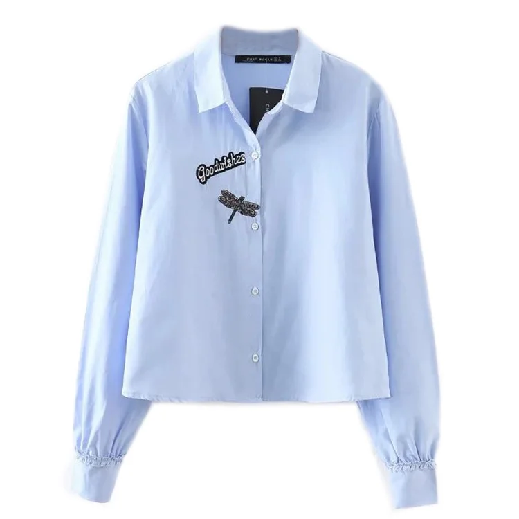 Весной 2017 новый Европейский стиль мода все-матч рубашка свободные тонкая голубая