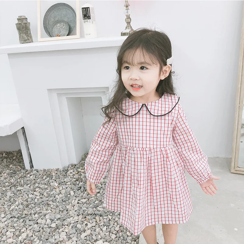 Весна 2019 Новое поступление хлопковое платье в клетку Корейском стиле