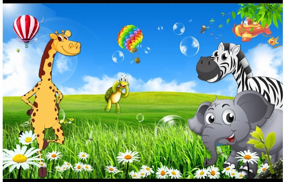 3d обои для стен детей Мультяшные с животными домашний декор|3d wallpaper|wallpaper for wallscustom