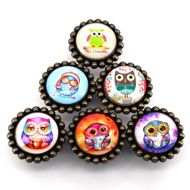 

6PCS Children Room Cartoon Owl Drawer Knobs European Crystal Dresser Cabinet Pulls handles American Retro Knobs