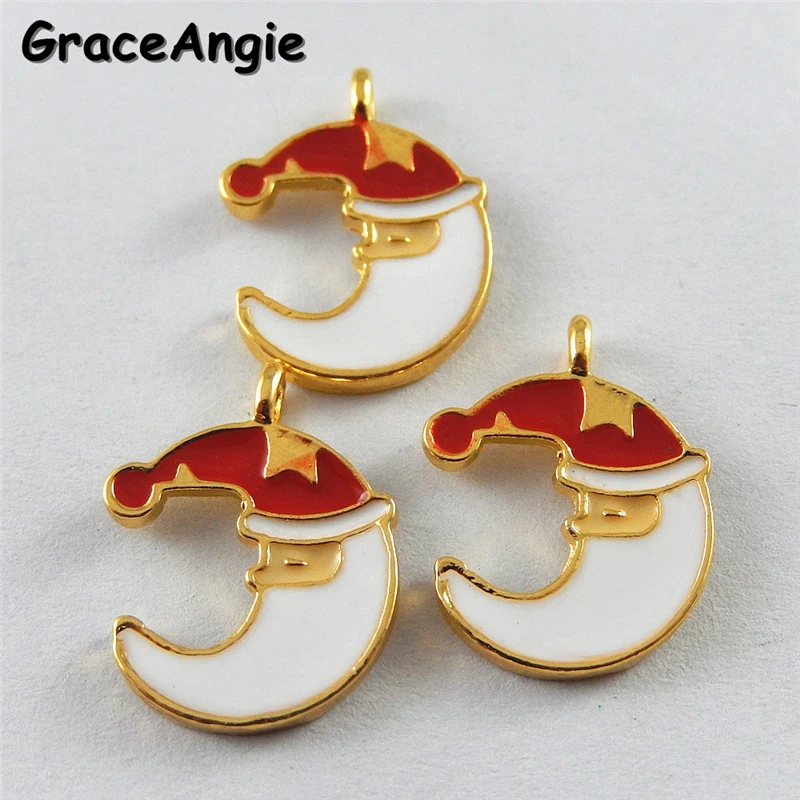 GraceAngie 10pcs/pack Christmas Baby Gifts Moon Shape Enamel Pendant Necklace Jewelry Bracelet Charms Crafts 20*15*2mm | Украшения и