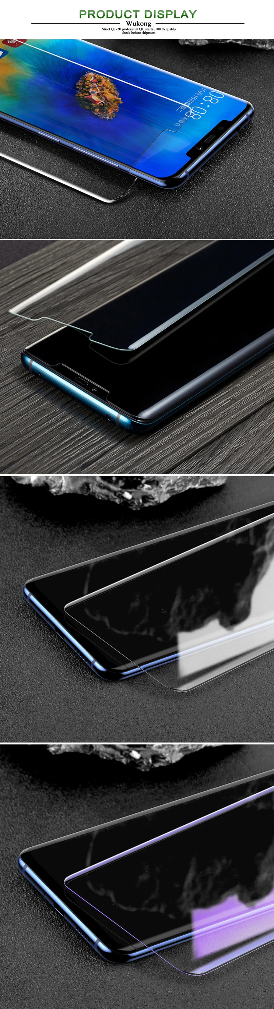 Вуконг» полное покрытие УФ-Жидкий Клей закаленное Стекло для huawei Коврики 20 Pro изгиб края крышки Экран протектор для huawei P30 Pro