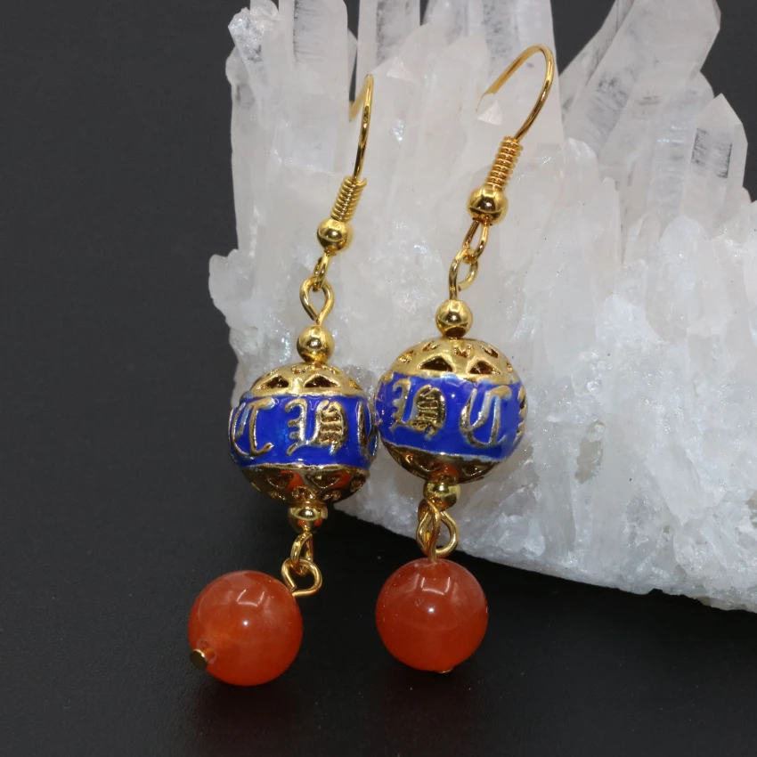 Оригинальный Fine Jewelry комплект 8 мм Orange круглые бусины нефрит камнем халцедон