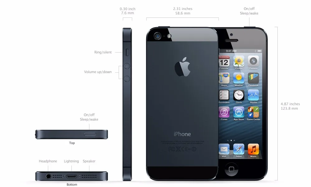 Разблокированный iPhone 5 16 Гб/32 ГБ/64 ГБ rom двухъядерный 3g 4,0 дюймов экран 8MP Бесплатный iCloud wifi gps IOS OS мобильные телефоны б/у