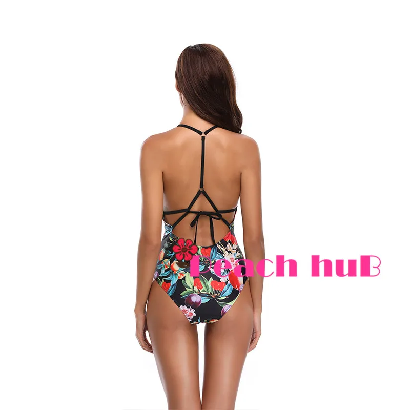 Women Swimwear One Piece Swimsuit Backless Swim Suit Print Floral Bathing Female Monokini Large Size | Спорт и развлечения
