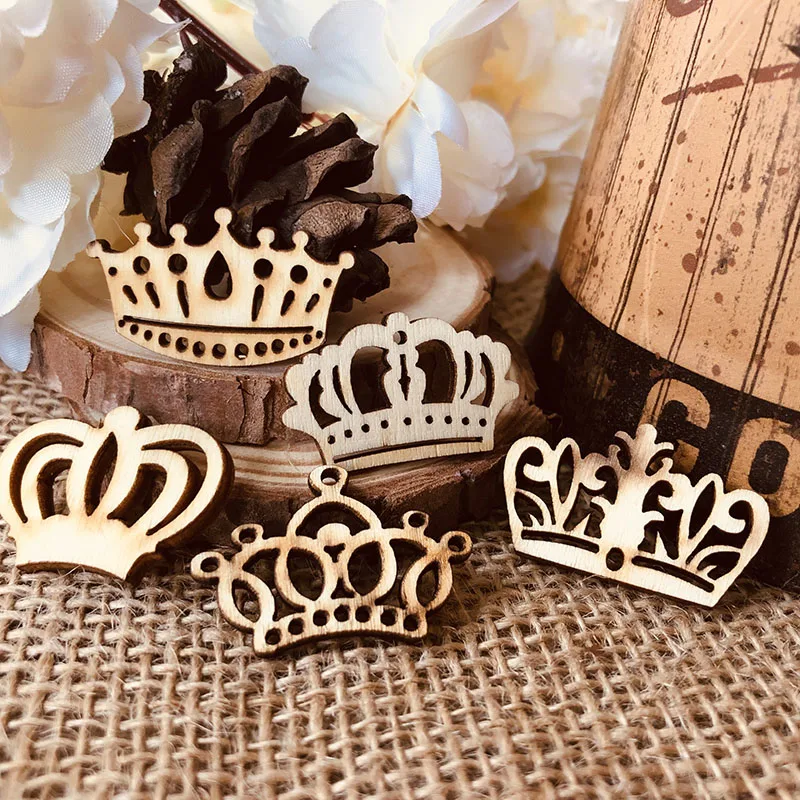 50 шт. дерева Crown смешанный принт НЕОБРАБОТАННАЯ древесина Скрапбукинг для декорирования вестибюлей Аксесуар для поделок Швейные украшения дома 33 мм