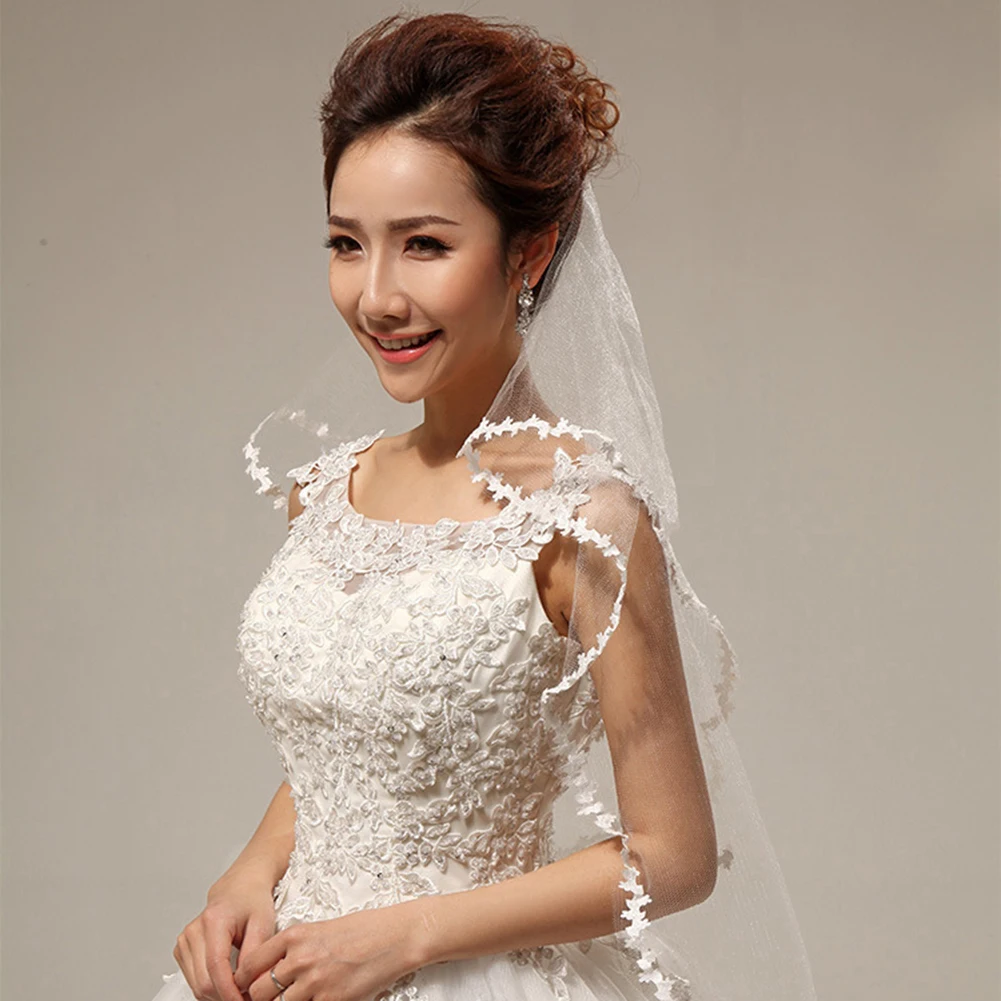Fashion Women's Wedding Veil Bridal Single Layer Embroidered Lace for Bride Headpiece | Hair Claw