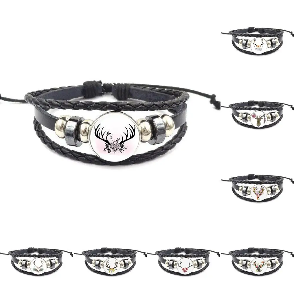 EJ глазурь дешевые модные ювелирные изделия черный кожаный браслет стеклянный