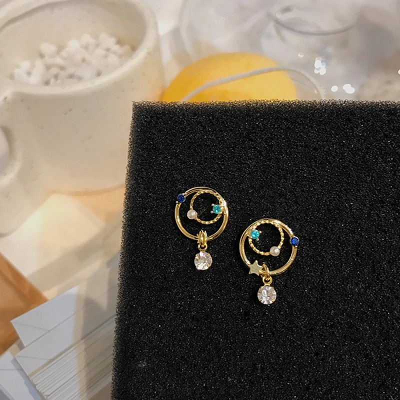 S925 Серебряная булавка Модные Цветные циркониевые двухкруглые серьги гвоздики