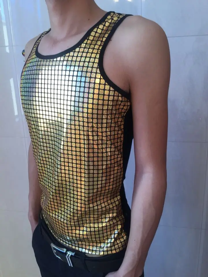 Punk Style Male Silvery Black Gold Vest Waistcoat Nightclub Rock Men Singer Hip-Hop Stage Wear Bar DJ Dancer Tide Cool Costume | Мужская