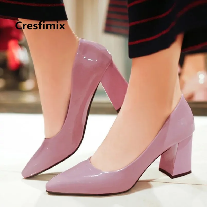 

Cresfimix femmes hauts talons/женские модные милые туфли из искусственной кожи с острым носком без застежки на высоком каблуке; Женская Повседневная офи...