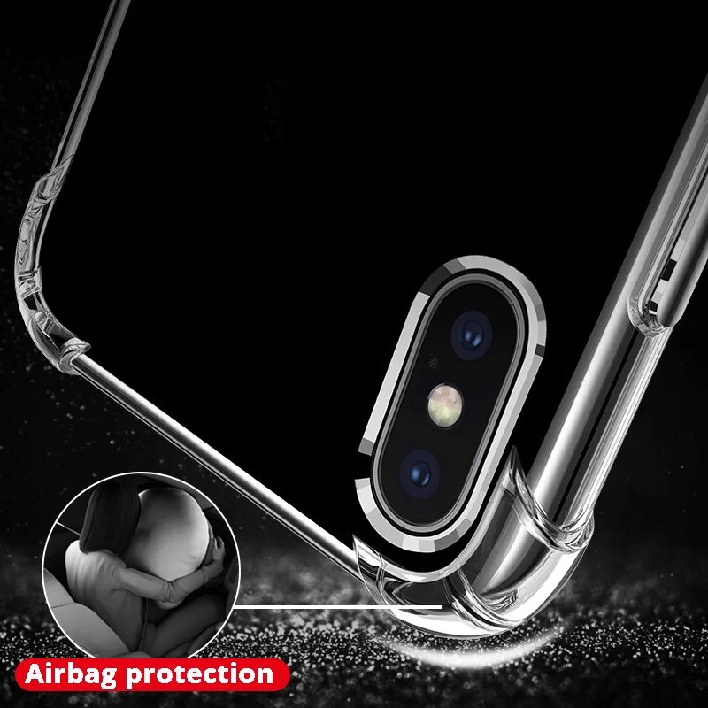 Силиконовый чехол для подушки безопасности для iPhone 7 6 6S 8 Plus 5 5S SE X XS MAX XR Coque Etui Прозрачный чехол для iPhone 8 XS Max X чехол s
