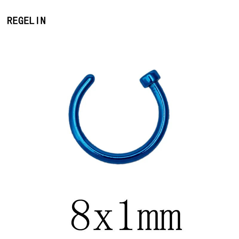 blue 8x1mm REGELIN 10 шт./лот Титан кольца в нос клип на ухо губ пупка тела Имитация пирсинга пирсинг для носа Jewelry Для женщин пирсинг Nariz - Окраска металла: blue 8x1mm