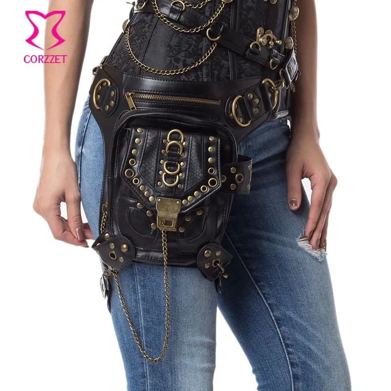 Ретро коричневая сумка с заклепками из искусственной кожи в стиле стимпанк