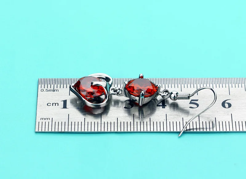 New fashion noble red zircon silver jewelry. Solid 925 sterling woman earrings. Heart lady jewelry gift | Украшения и аксессуары