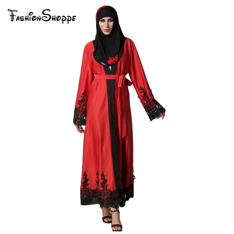 2017 Женский мусульманский кардиган вязанное крючком кружево подол длинный рукав