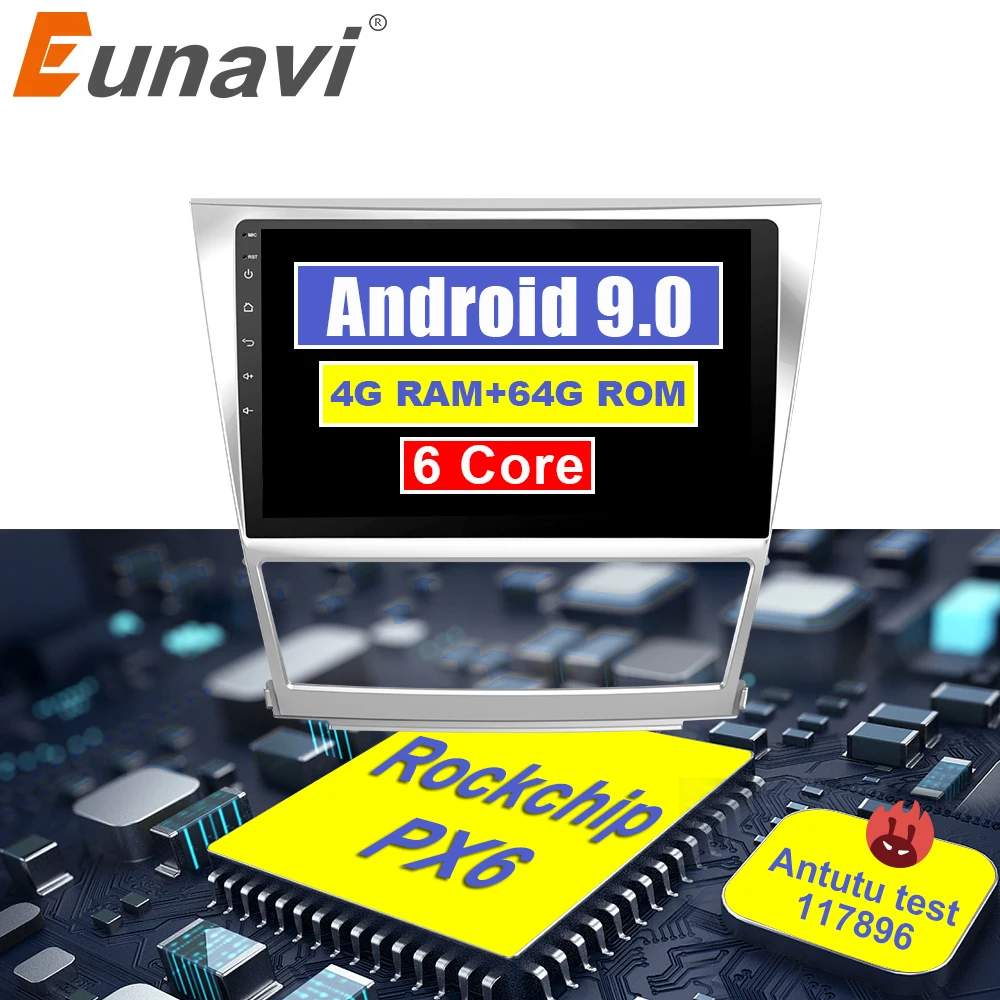 Eunavi 4G + 64G 6 core android 9 0 автомобильный dvd для Toyota camry 2007 2008 2009 2010 2011 мультимедийный